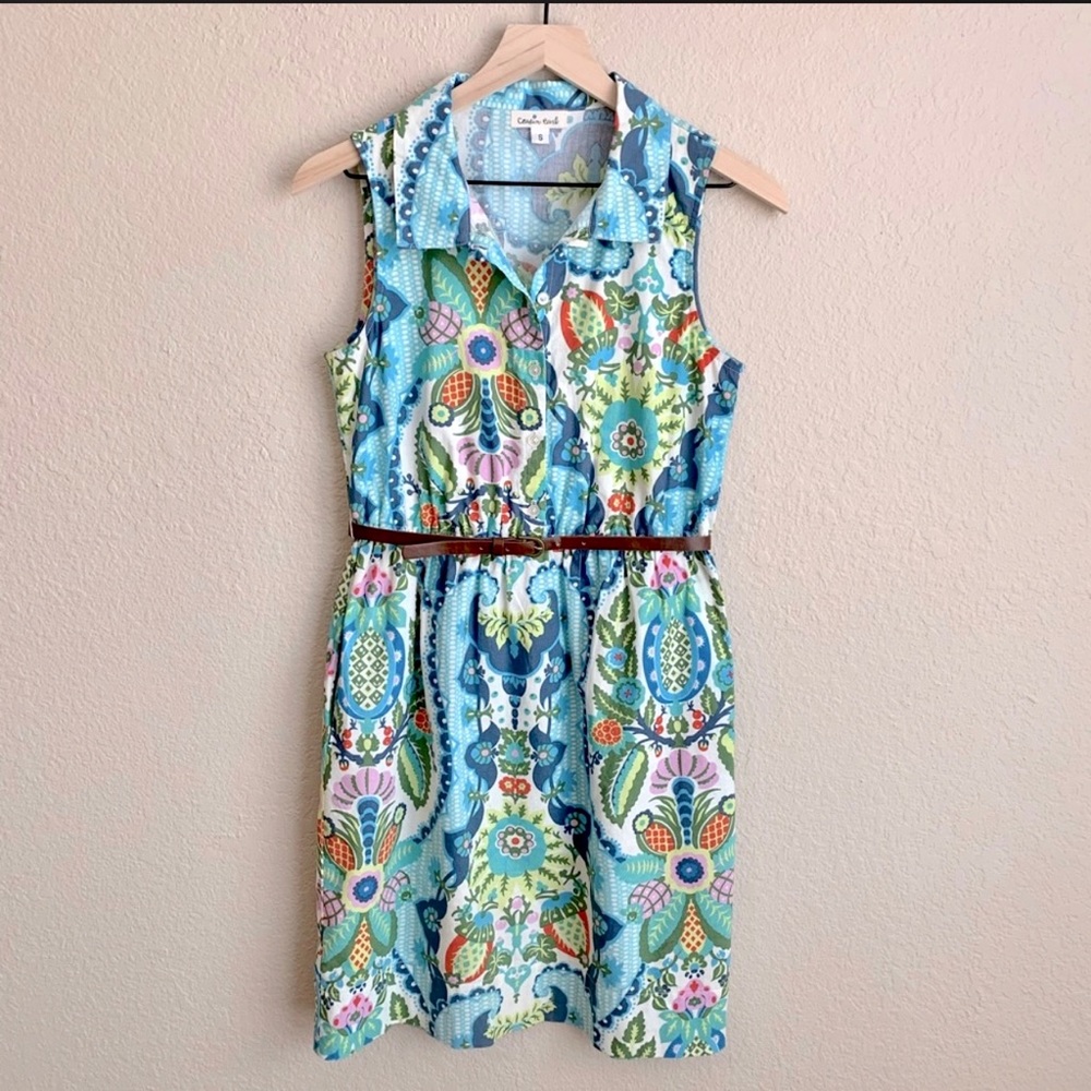 Floral Sleeveless Mini Dress - Blue and Green